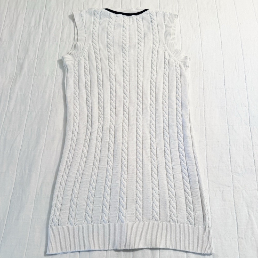 VICI Cable Knit Sleeveless Dress MEDIUM White 100% Cotton V Neck Preppy Golf - Picture 10 of 10